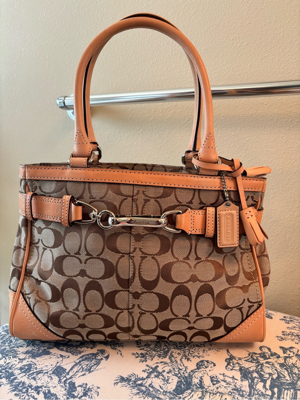 Coach Signature Hamilton Leather Small Tote in Brown/Tan